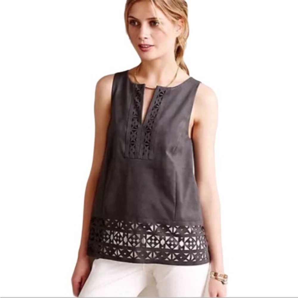 Anthropologie HD in Paris Vegan Splice Suede Tank in Grey size 4P